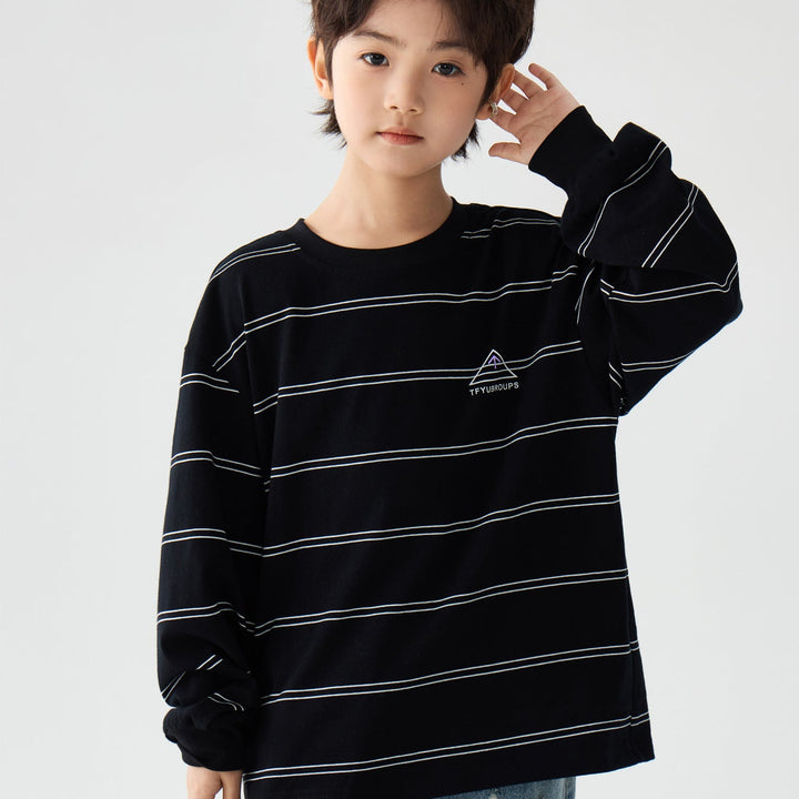 【100-150】ボーダーデザインロングTシャツ