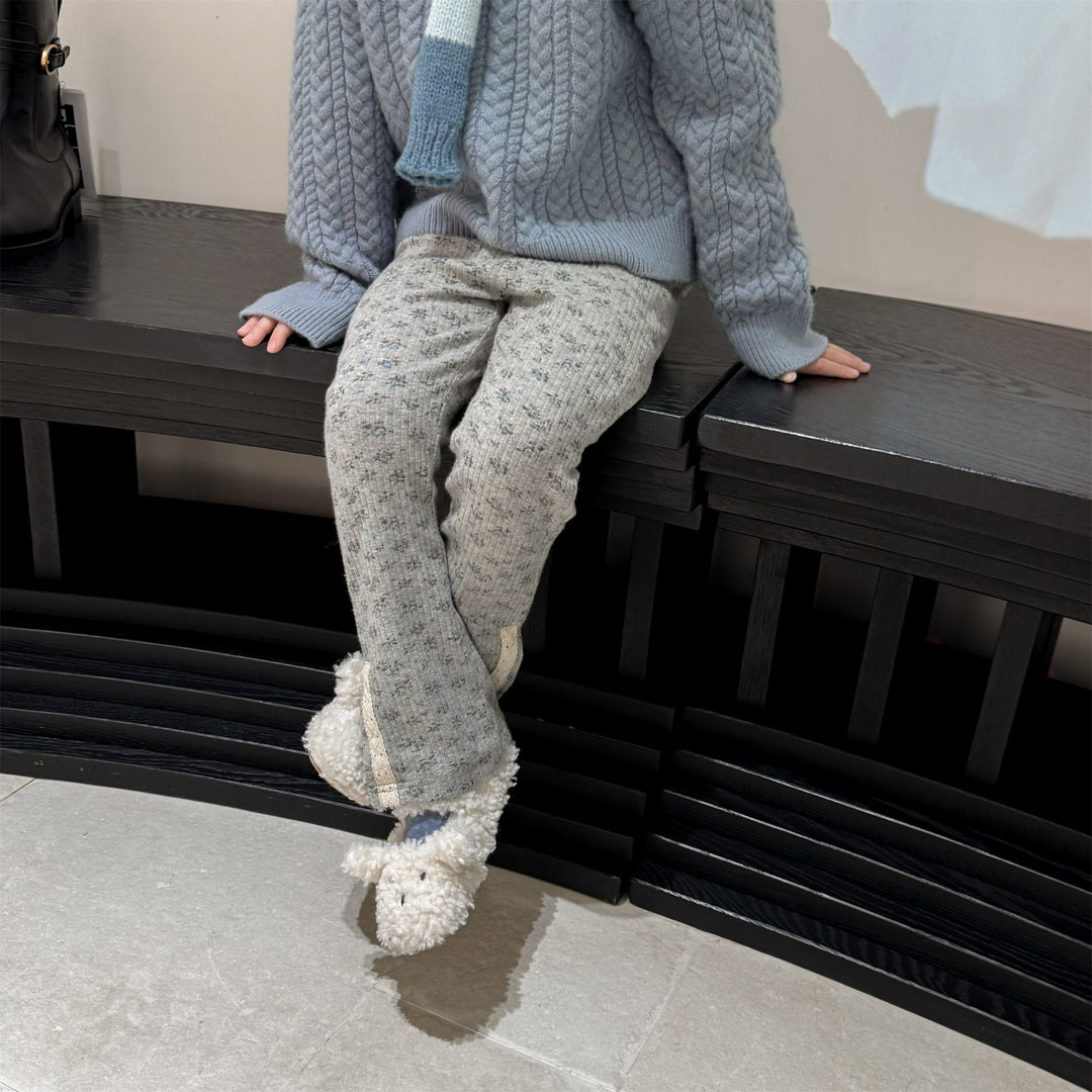 【80-130】レース＆スリットデザインリブレギンスパンツ