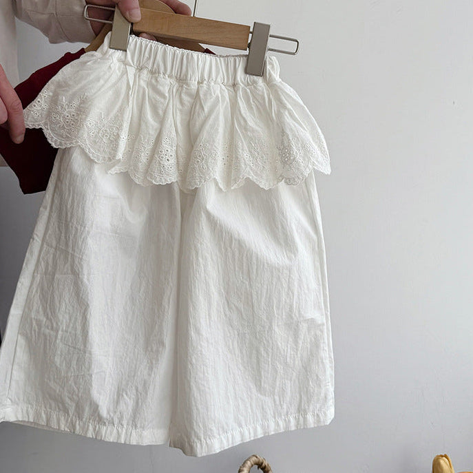 【90-140】レースレイヤード風ワイドパンツ