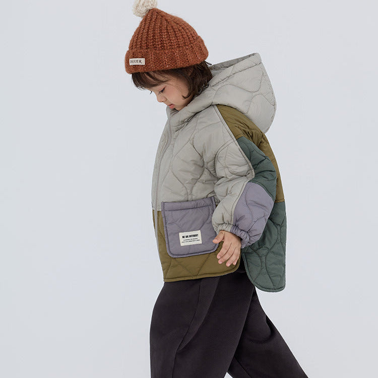 【90-150】カラーブロックデザイン中ボアジャケット