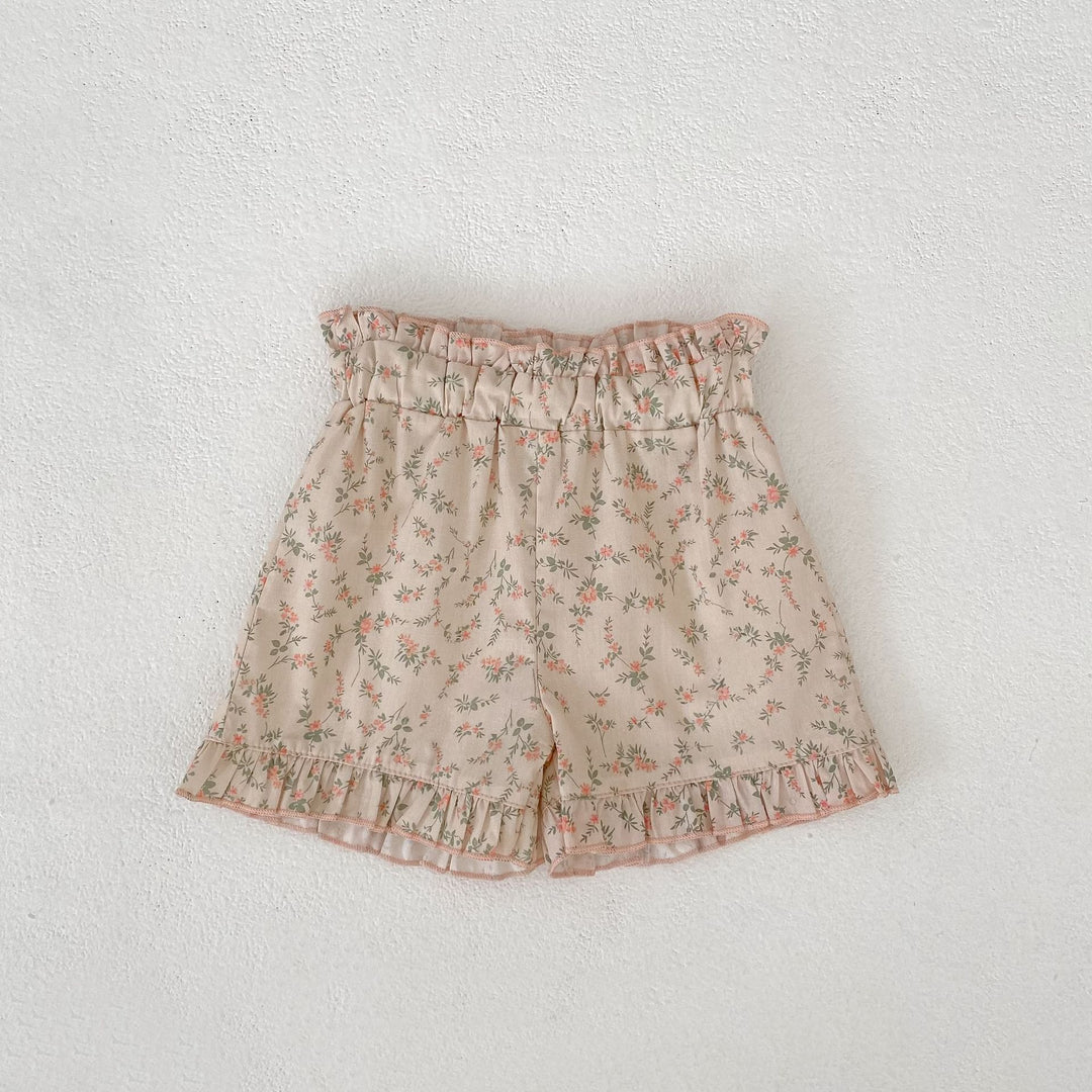 【73-110】フリルキャミソール×小花柄ショートパンツセット