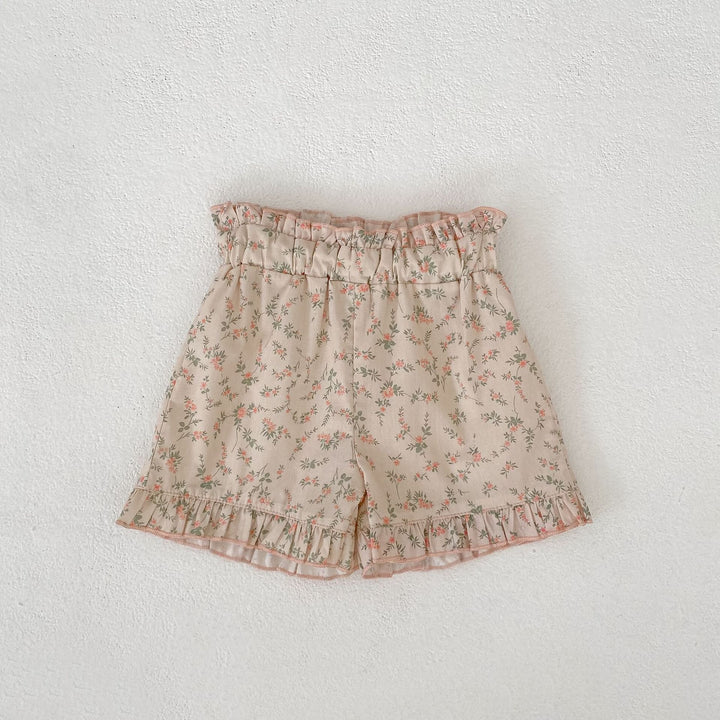 【73-110】フリルキャミソール×小花柄ショートパンツセット