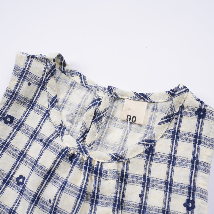 【90-140】花柄＆チェック柄フリルヘムセットアップ