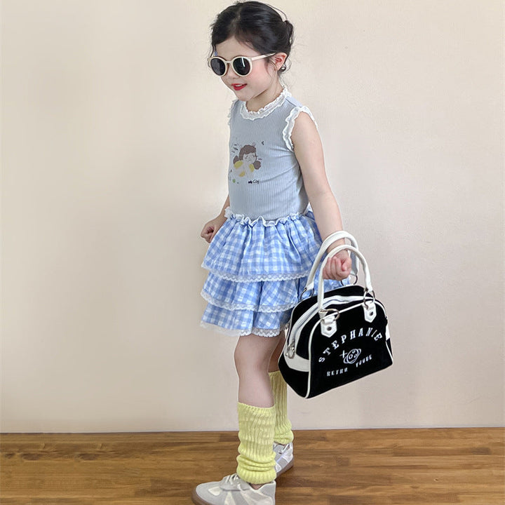 【90-140】ギンガムチェックティアードスカート