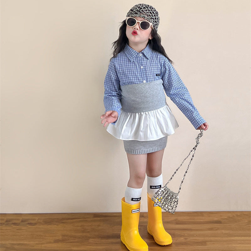 【90-140】シンプルチェック柄シャツ