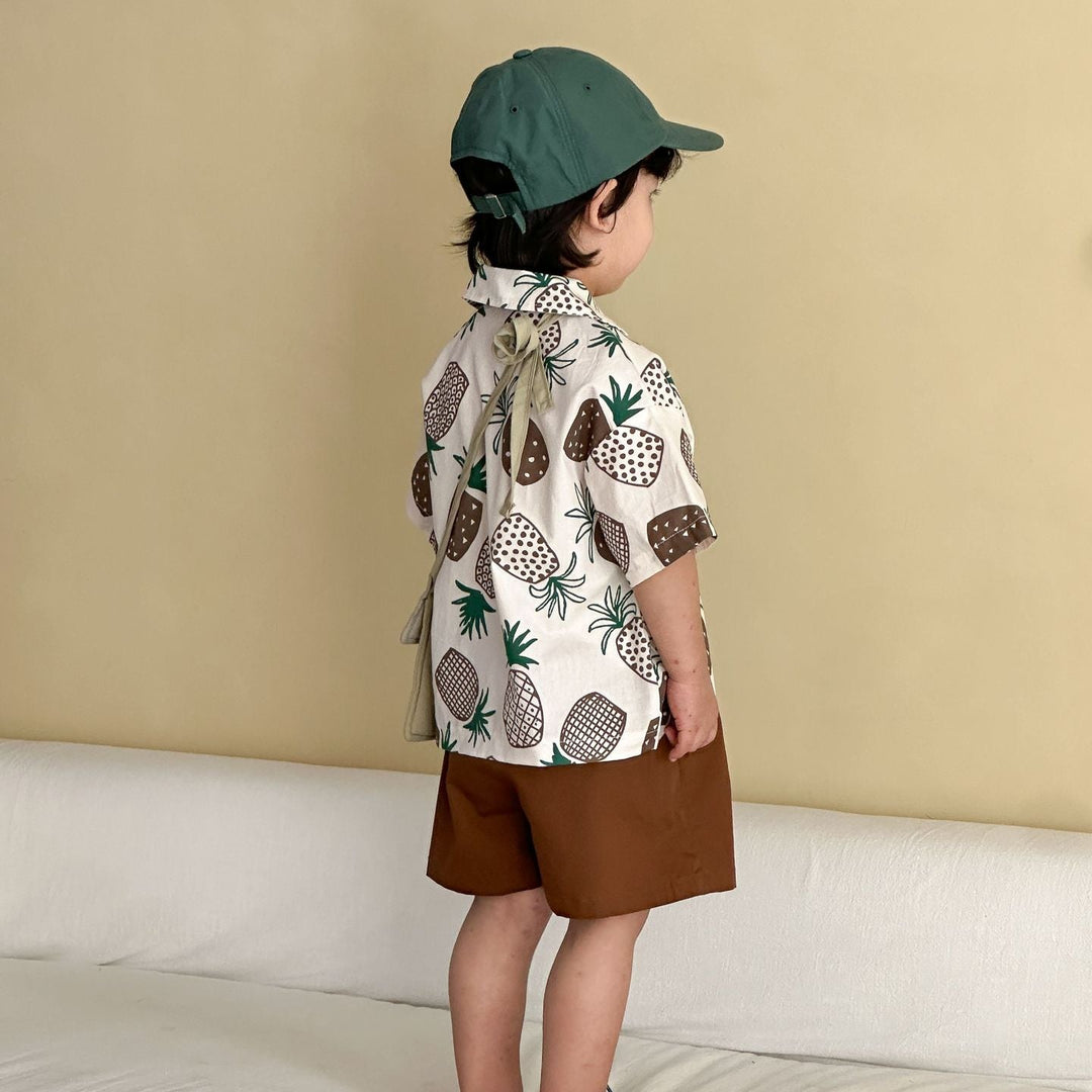 【80-150】パイナップル柄シャツ×ハーフパンツセット