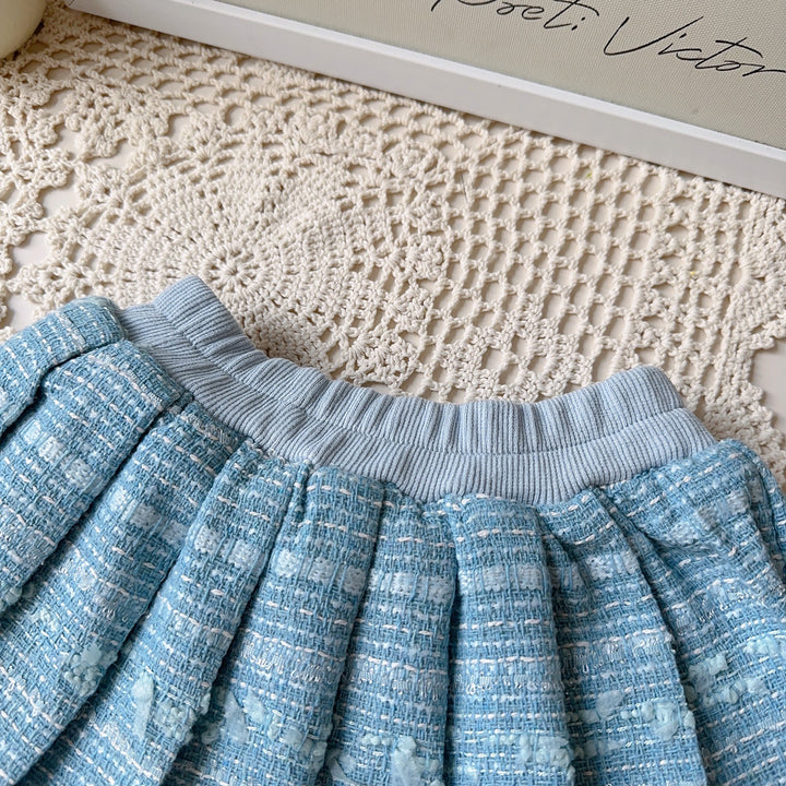 【90-140】肩フリルブラウス×ベスト×プリーツスカートセット