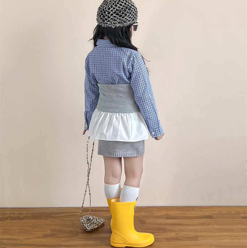 【90-140】シンプルチェック柄シャツ