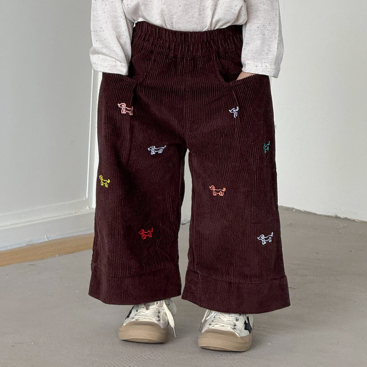 【80-150】ドッグ刺繍コーデュロイパンツ