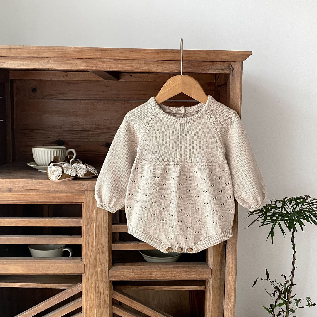 【73-90】シンプルニット長袖ロンパース