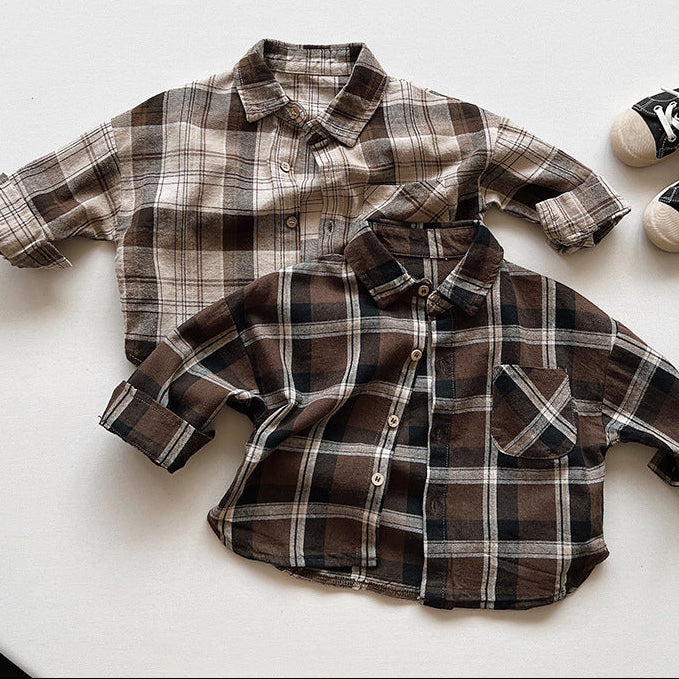 【80-130】チェック柄シンプルシャツ