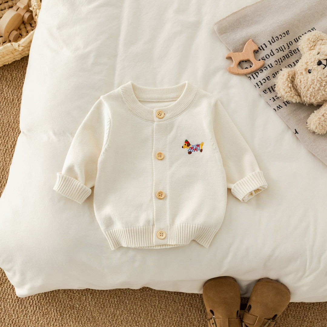 【73-100】ワンポイント刺繍ニットカーディガン