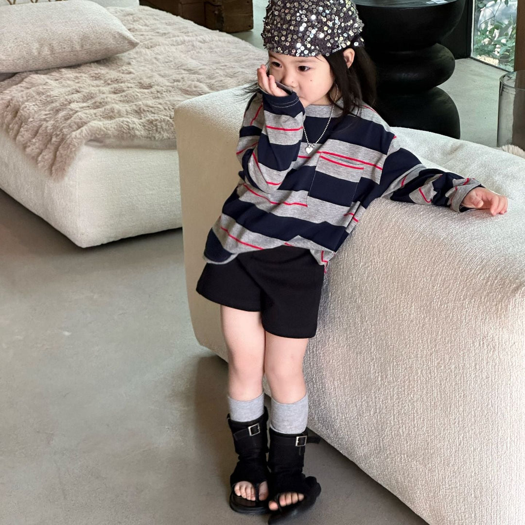 【90-140】ボーダーデザインロンT