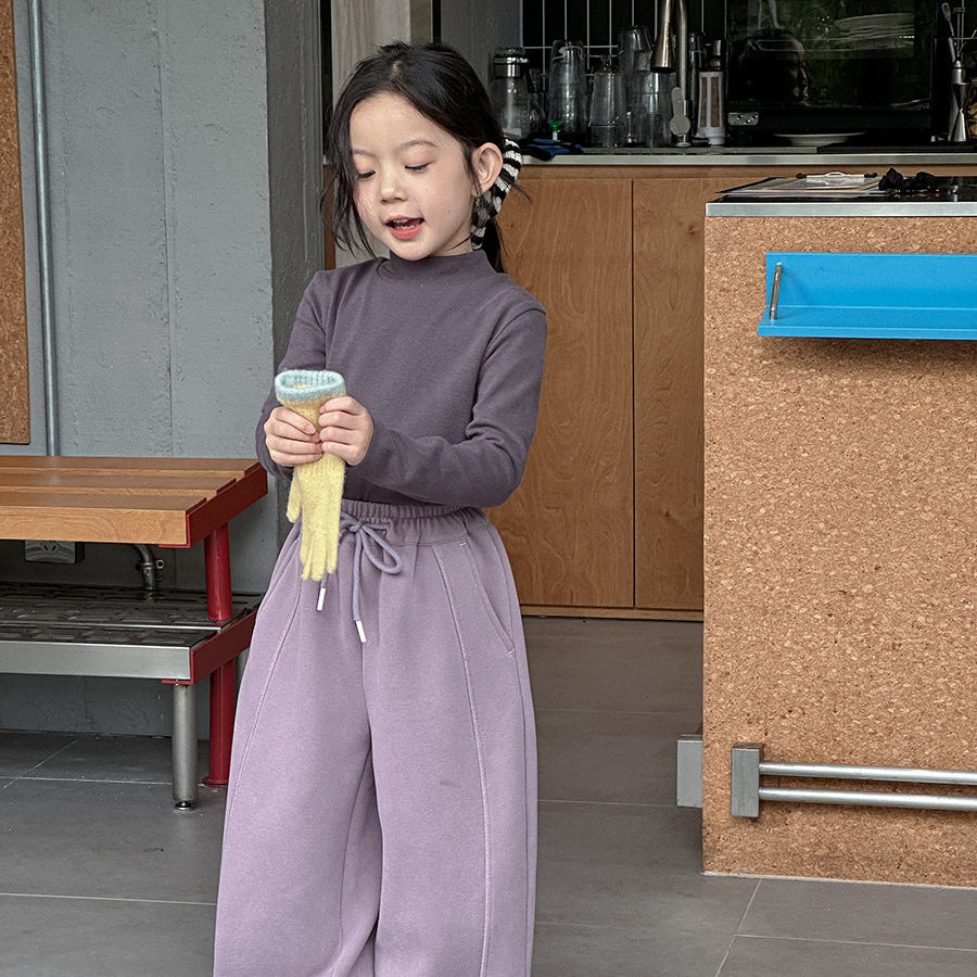 【90-150】ハイネックシンプル長袖カットソー