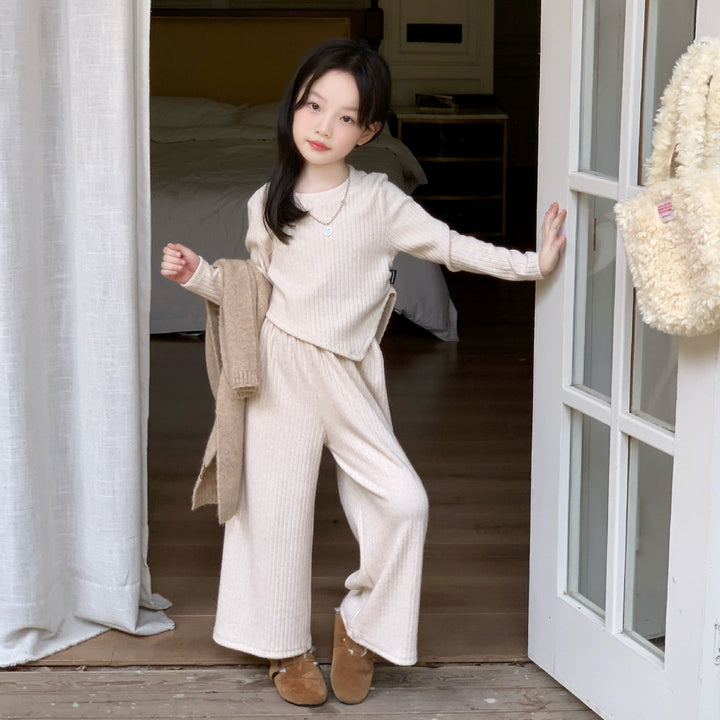 【90-150】アシンメトリー長袖トップス×ロングパンツセット