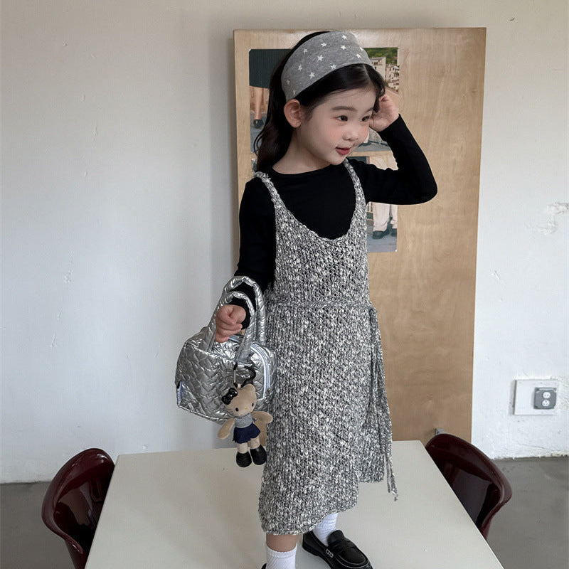 【90-140】ウエストリボンニットワンピース