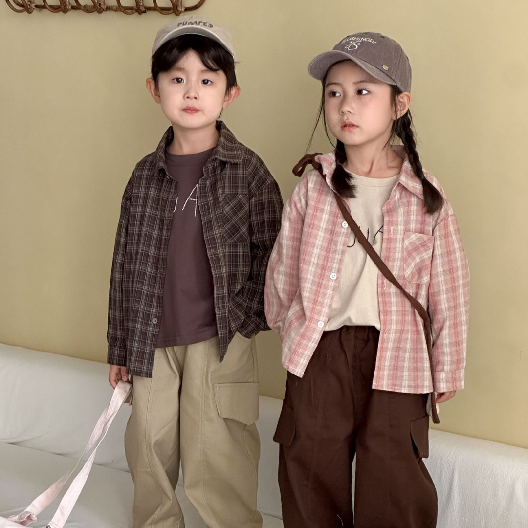 【80-150】チェック柄シンプルシャツ