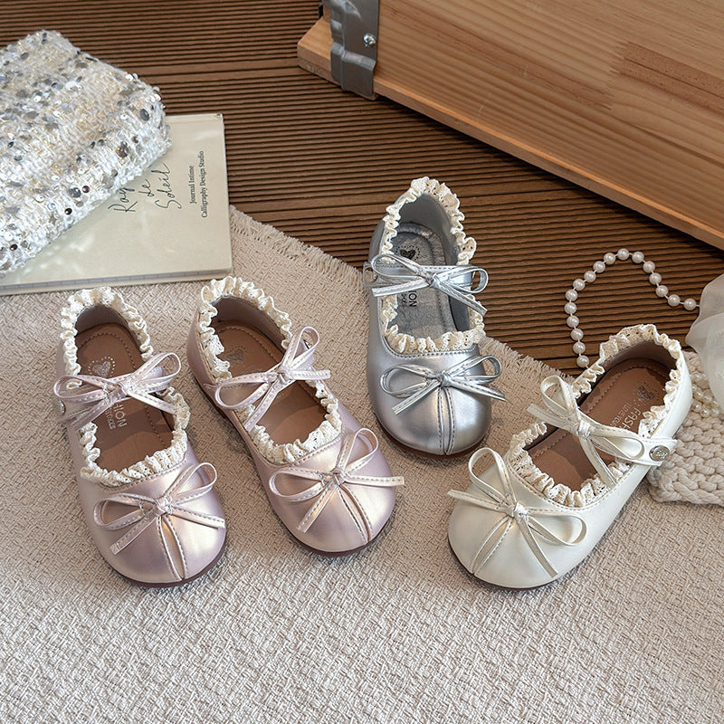 【14.5-21.5】リボン＆フリルデザインバレエシューズ