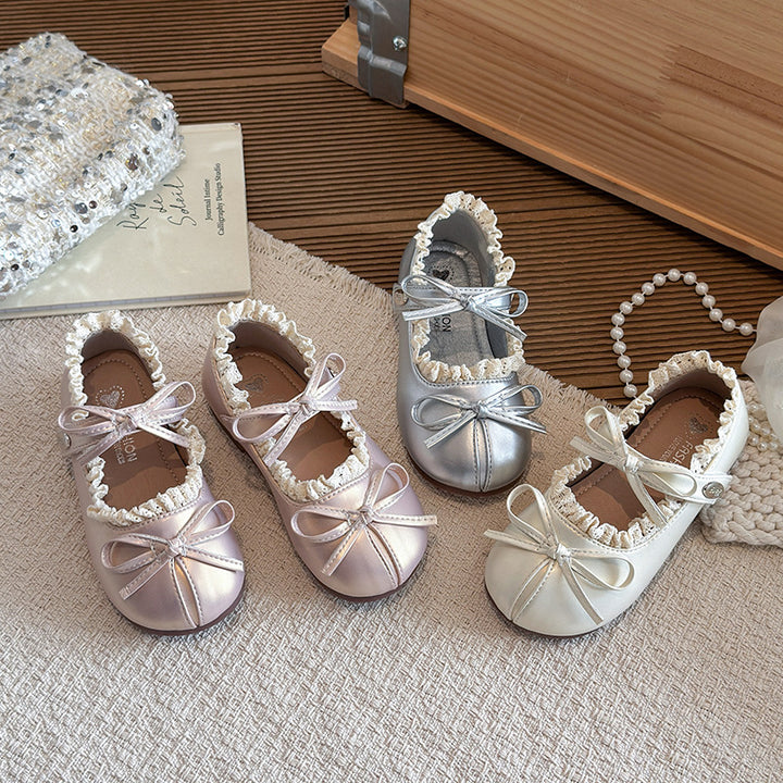 【14.5-21.5】リボン＆フリルデザインバレエシューズ