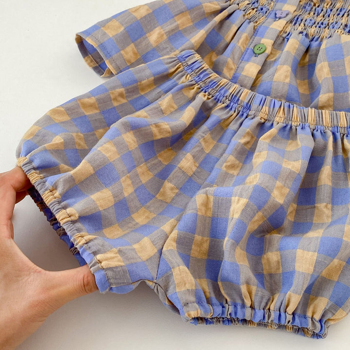 【73-100】チェック柄シャーリングノースリーブ×ブルマセット