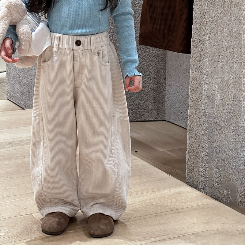 【90-150】シンプルコーデュロイワイドパンツ