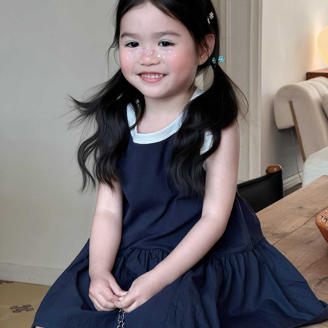 【90-140】デザイン切替バイカラーノースリワンピース