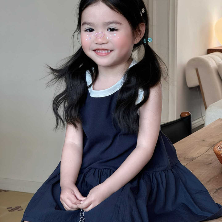 【90-140】デザイン切替バイカラーノースリワンピース