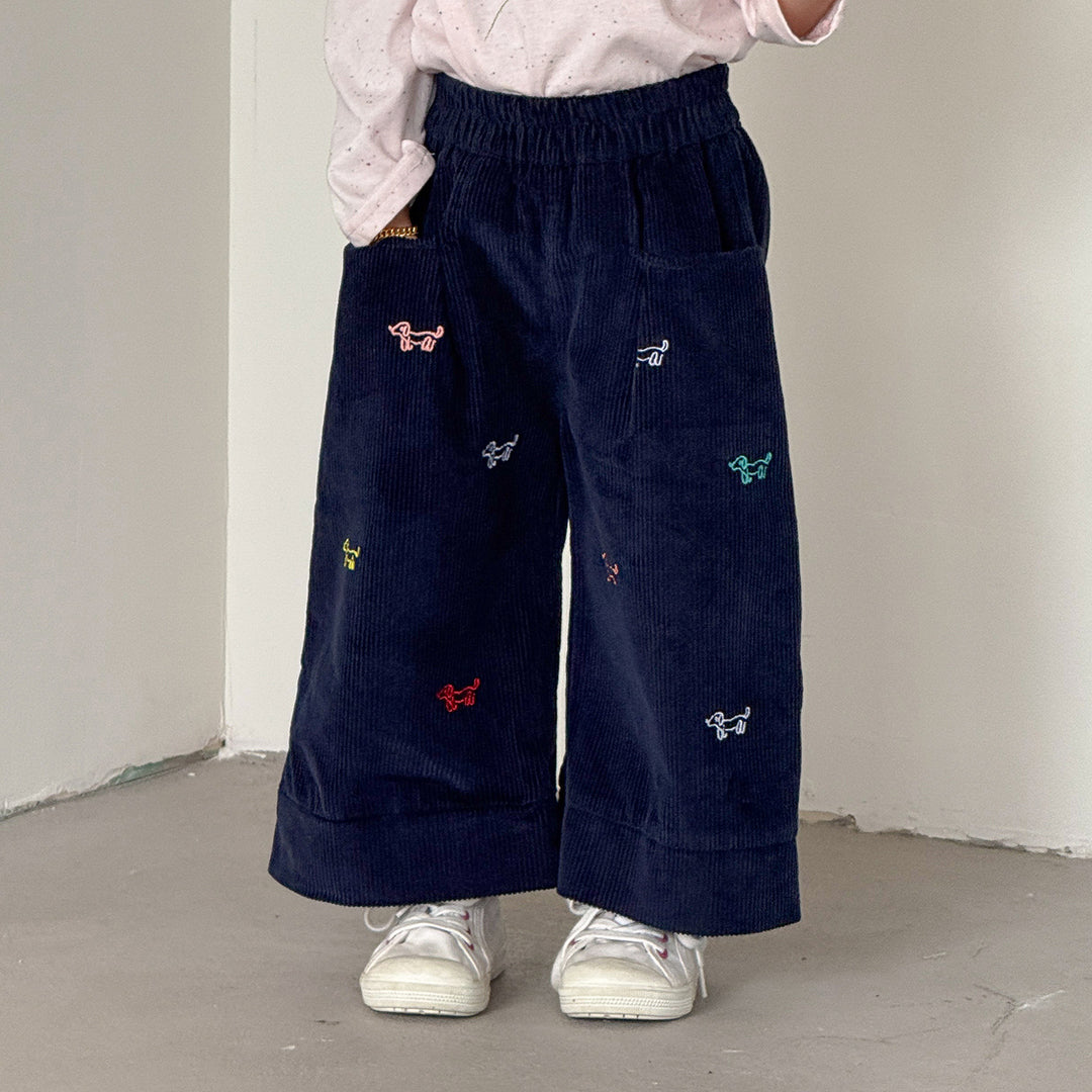 【80-150】ドッグ刺繍コーデュロイパンツ