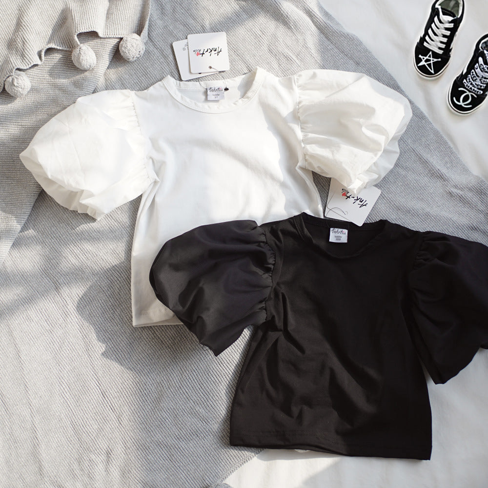 【90-140】パフスリーブ半袖Tシャツ