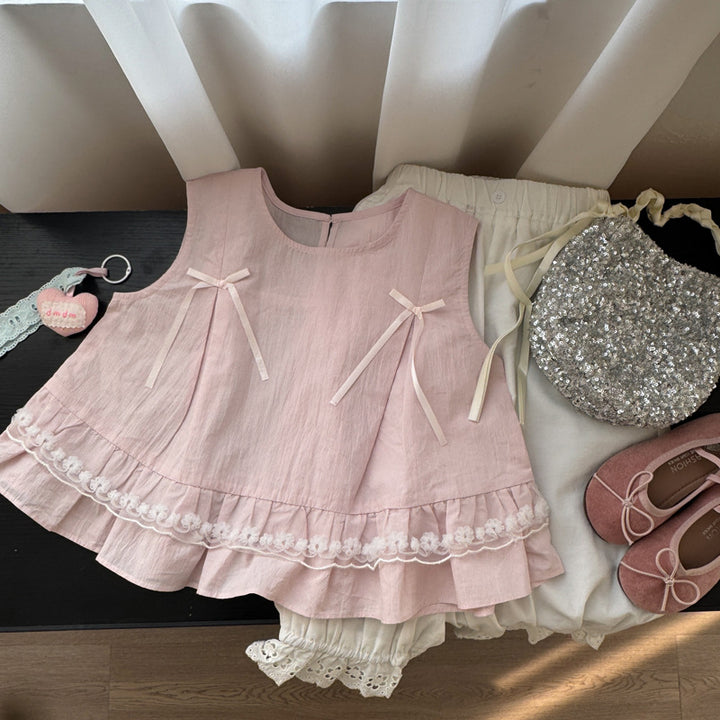 【90-140】レース＆リボンデザインノースリーブシャツ