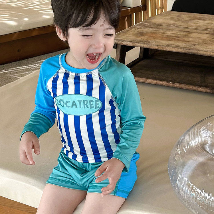 【85-155】ストライプ長袖セパレートスイムウェア