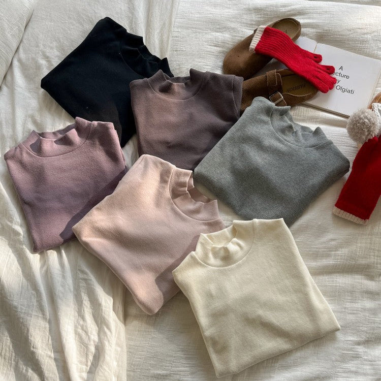 【90-150】ハイネックシンプル長袖カットソー