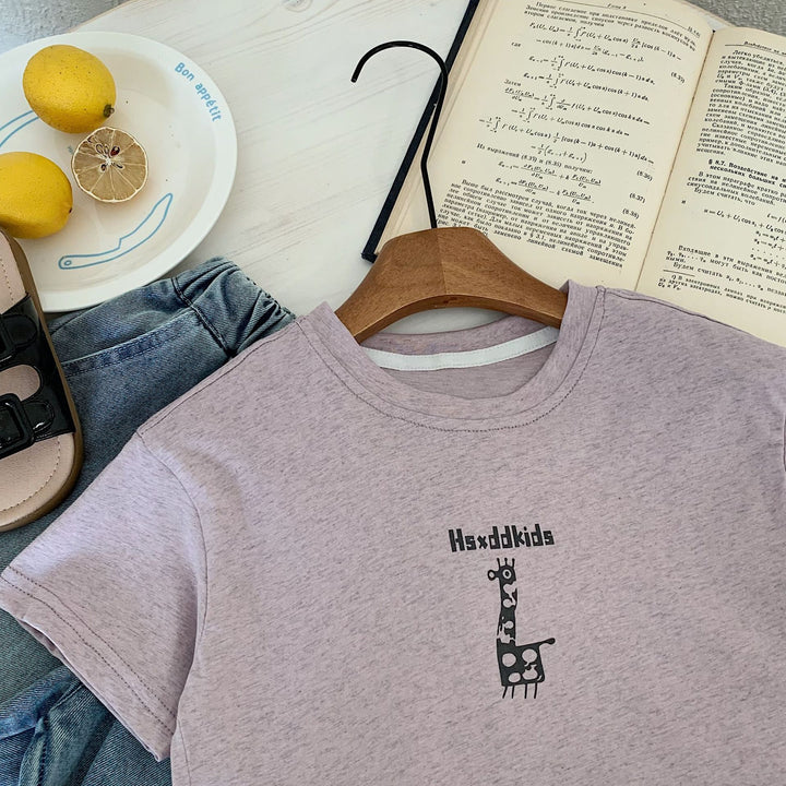 【90-140】giraffeプリントTシャツ