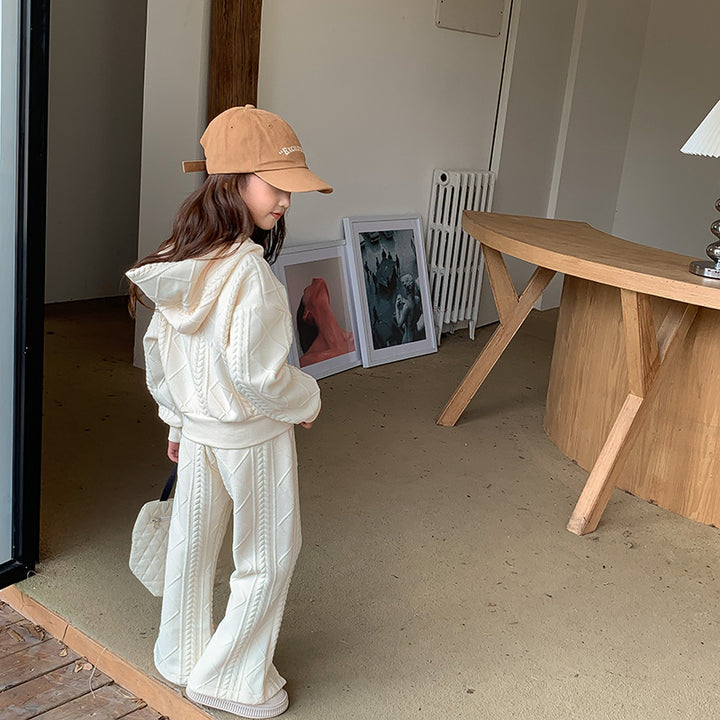 【90-150】フルジップフーディーニットパーカーセットアップ