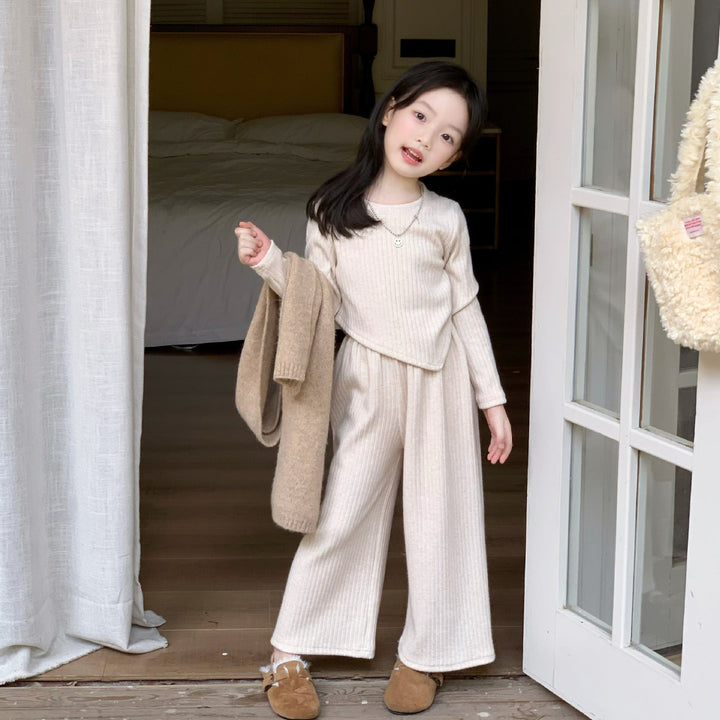 【90-150】アシンメトリー長袖トップス×ロングパンツセット