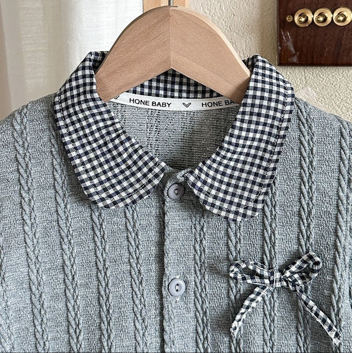 【80-150】リボン＆レイヤード風長袖トップス