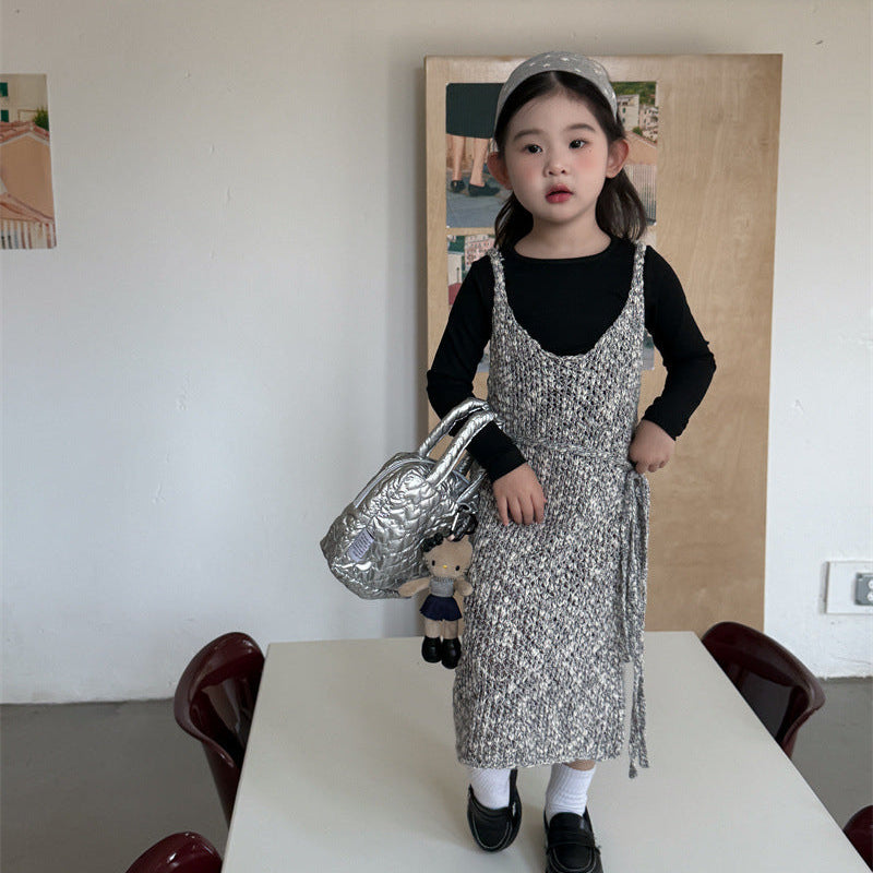 【90-140】ウエストリボンニットワンピース