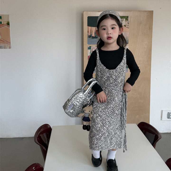 【90-140】ウエストリボンニットワンピース