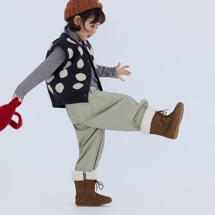 【90-150】ビッグドット柄ニットベスト