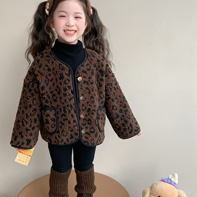 【90-140】ノーカラーレオパード柄ジャケット