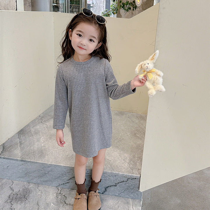 【90-140】ニットワンピース×デニムジャケットセット