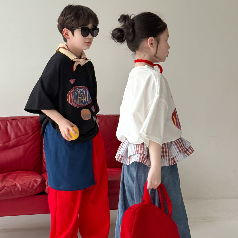 【90-150】レタープリントカジュアルTシャツ