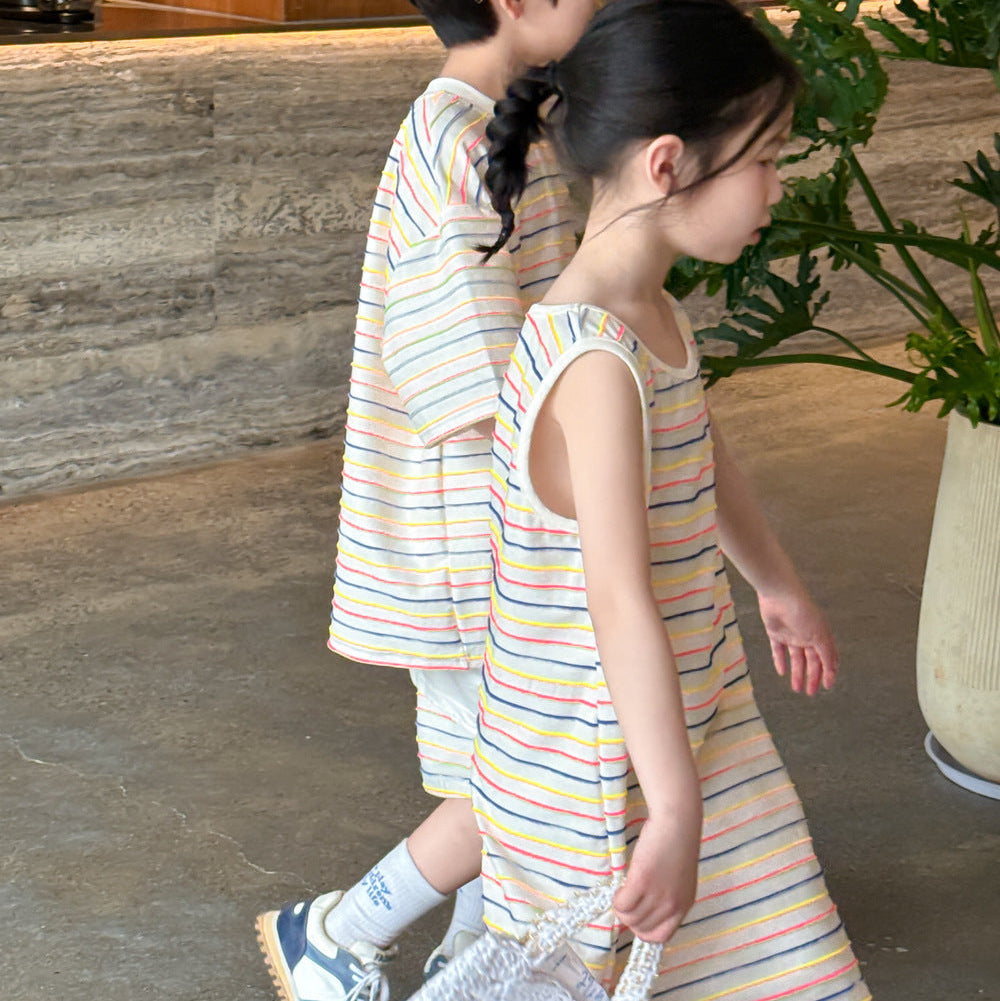 【90-150】マルチボーダー半袖セットアップ