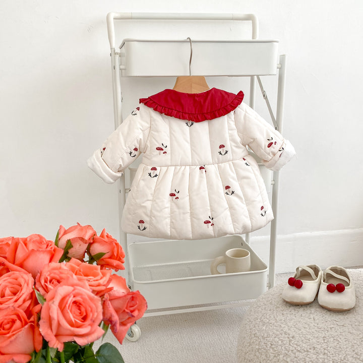 【73-100】きのこ柄裏フリースコート