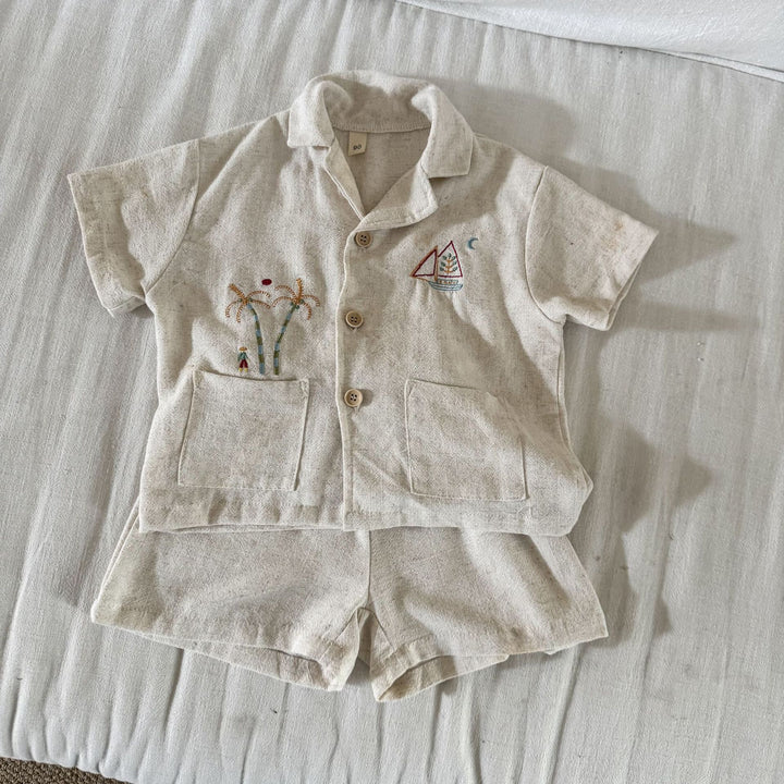 【80-150】ナチュラル半袖セットアップ