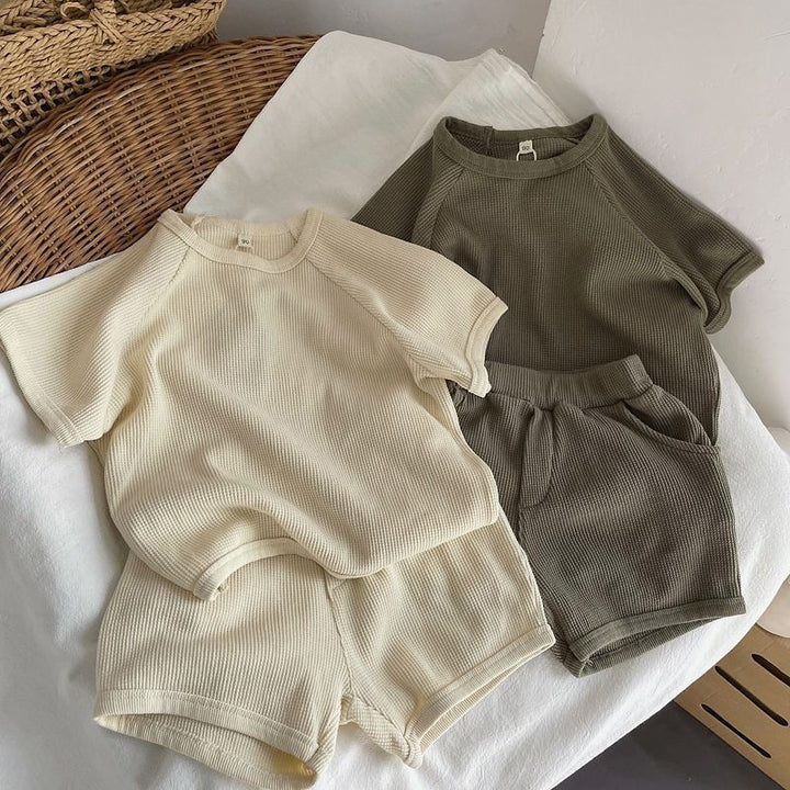 【80-130】ワッフル半袖セットアップ