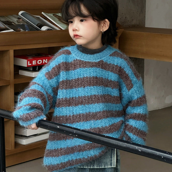 【90-150】ボーダー柄ニットプルオーバー