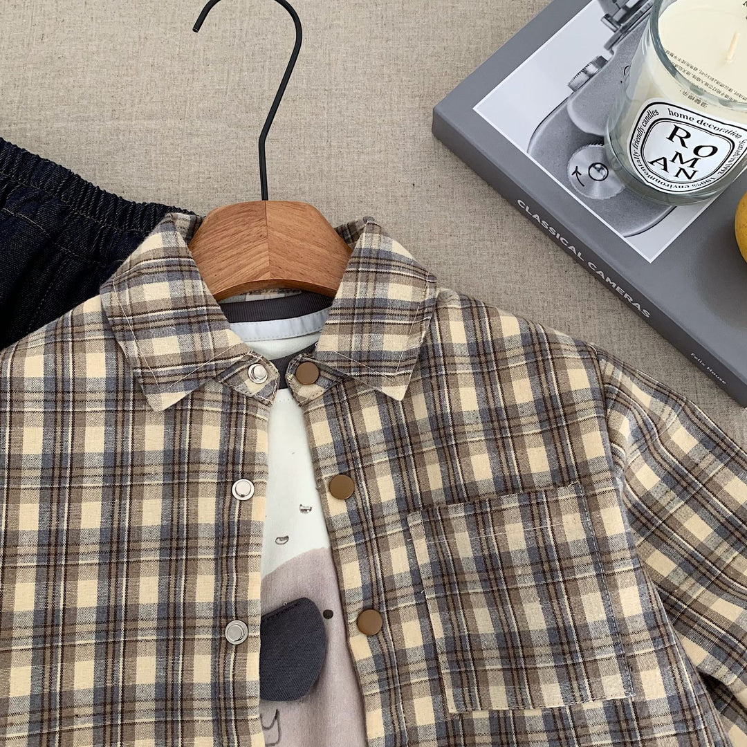 【90-140】裏起毛チェック柄シャツ