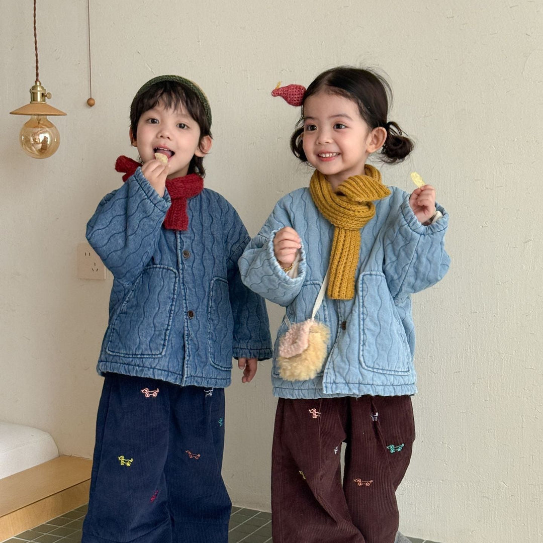 【80-150】ノーカラーキルティングデニムジャケット