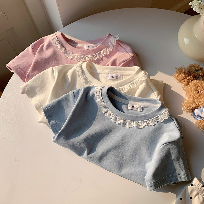 【90-140】レースデザインシンプルTシャツ